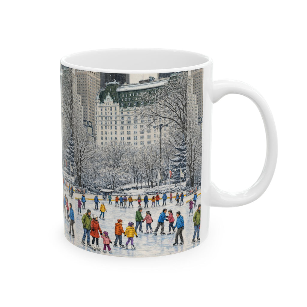 Central Park Wollman Rink Ice Skating Scene Mug | NYC The Plaza Winter Ceramic Coffee Cup