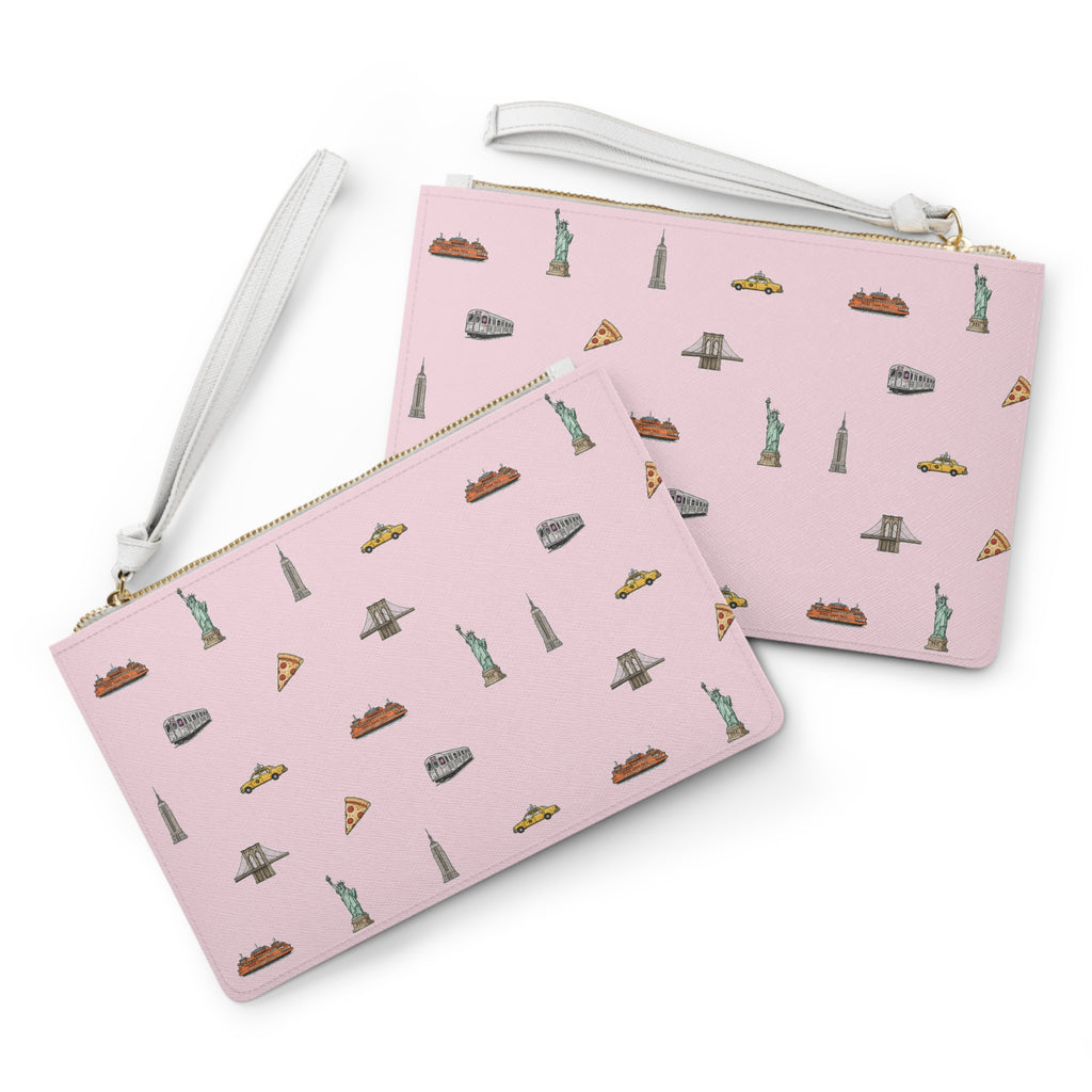 Icons of New York City Pink Make-up Bag — Statue of Liberty, Taxi & Pizza Pattern