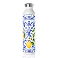 Little Italy Amalfi Blue and White with Lemon Slim Water Bottle — Mediterranean Lemon Ceramic-Style Stainless Bottle