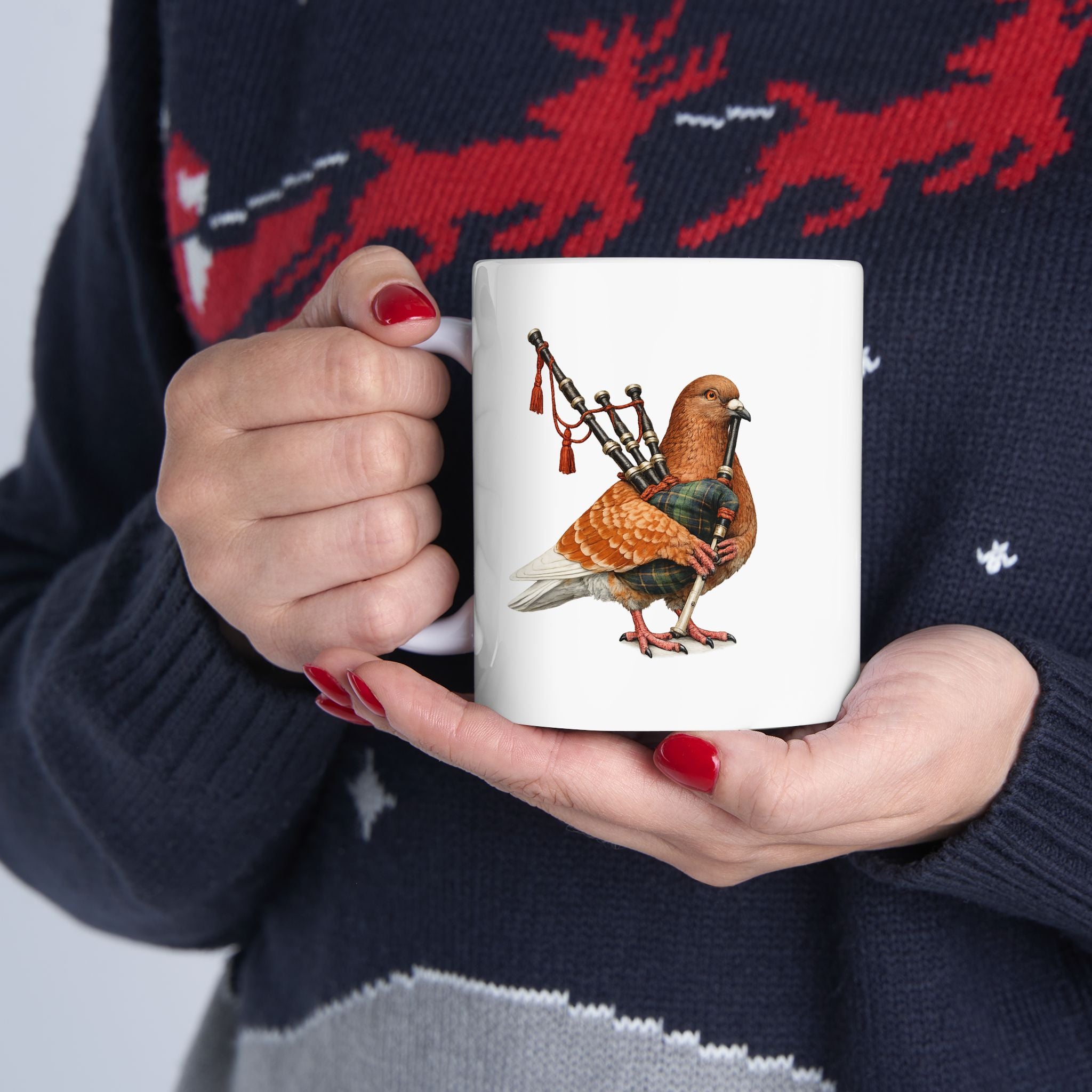 Customizable Woodlawn NYC Pigeon Mug | NYC Redhead Pigeon Irish Bagpipes Bird Lovers Ceramic Coffee Cup