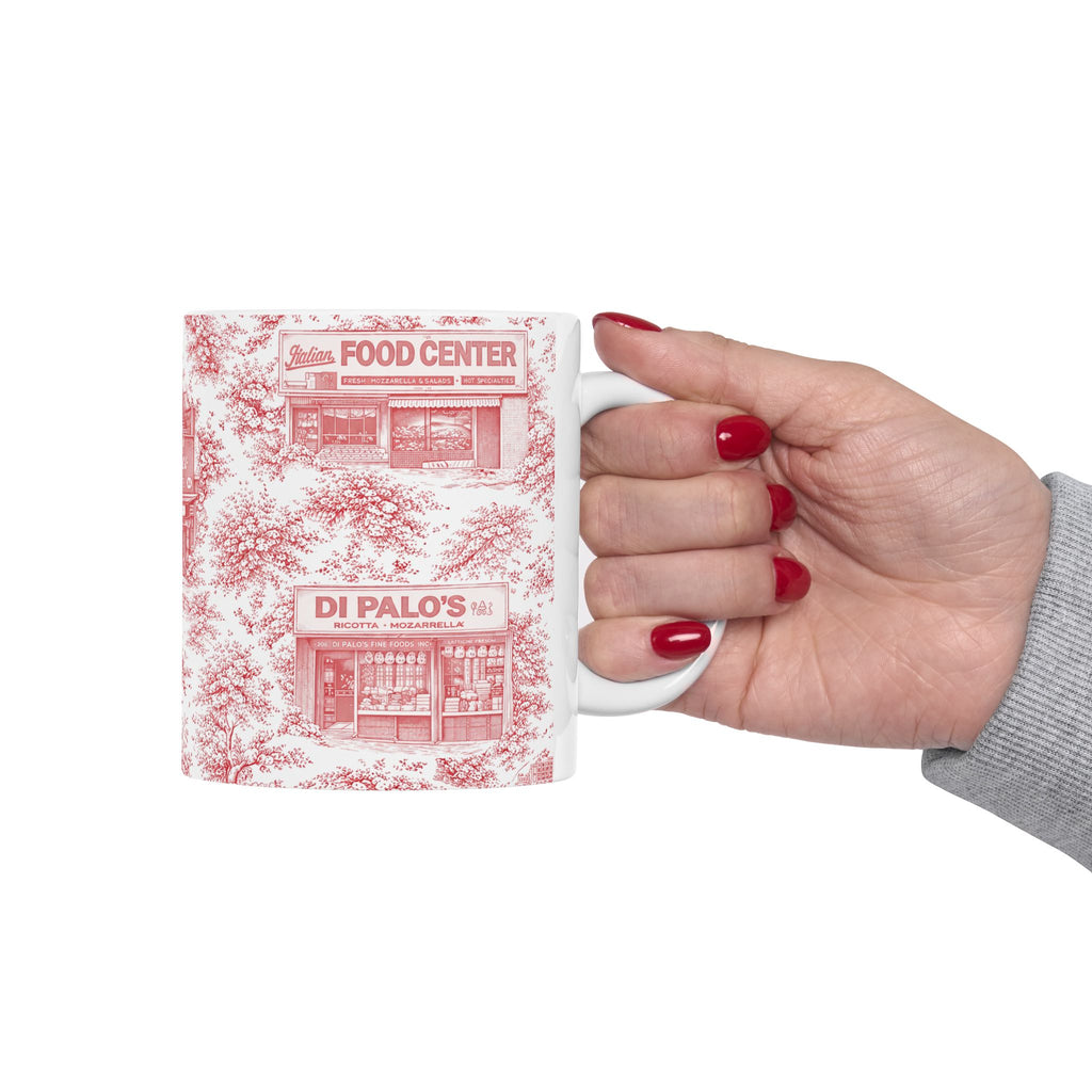 Little Italy Red Toile Cityscape Mug | NYC Chinoiserie Ceramic Coffee Cup