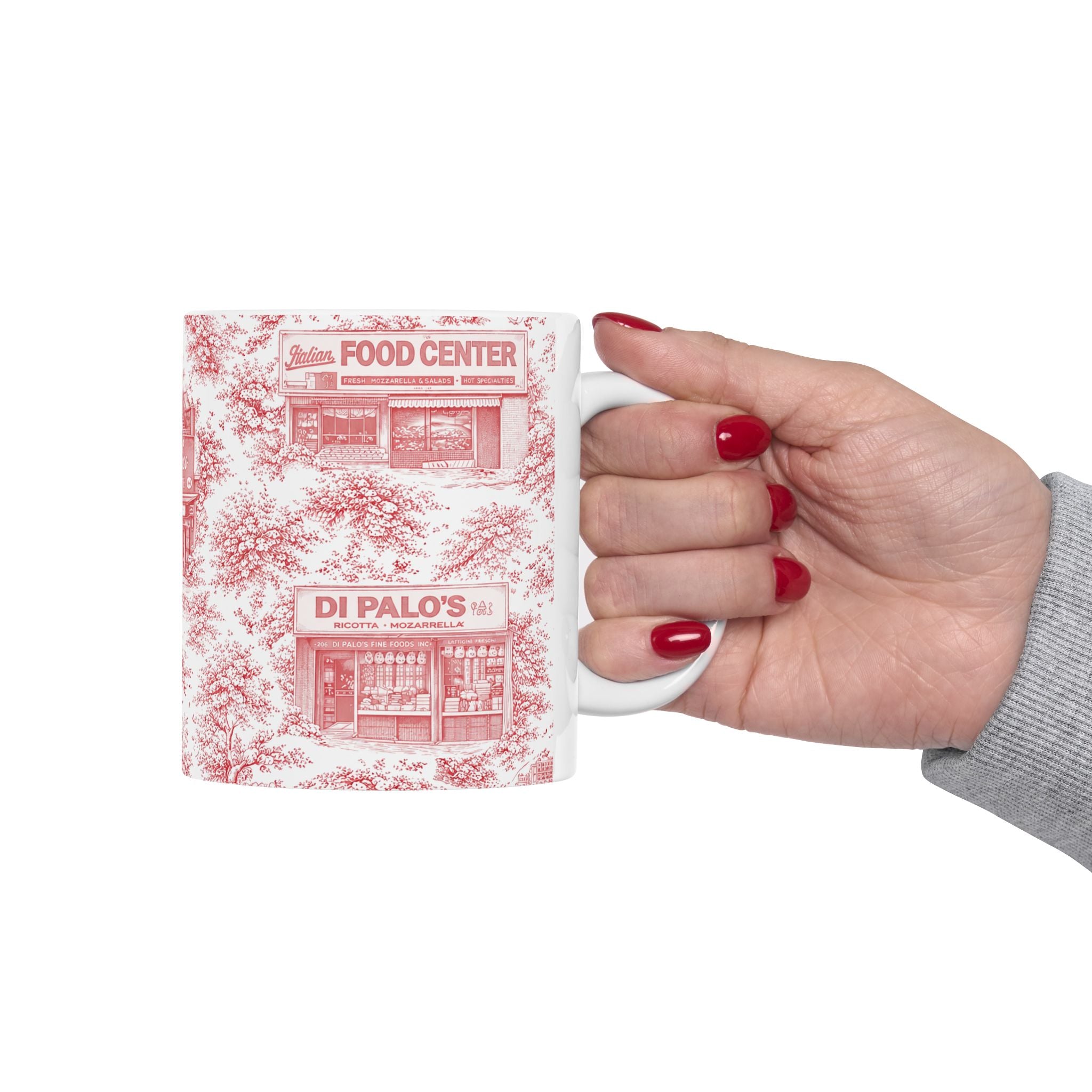 Little Italy Red Toile Cityscape Mug | NYC Chinoiserie Ceramic Coffee Cup