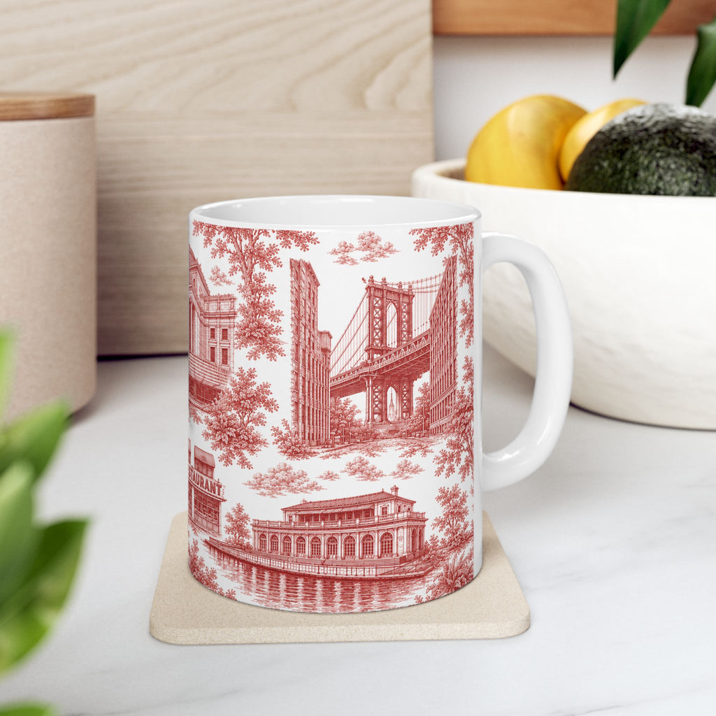 Brooklyn Red Toile de Jouy Mug | NYC Chinoiserie Ceramic Mug