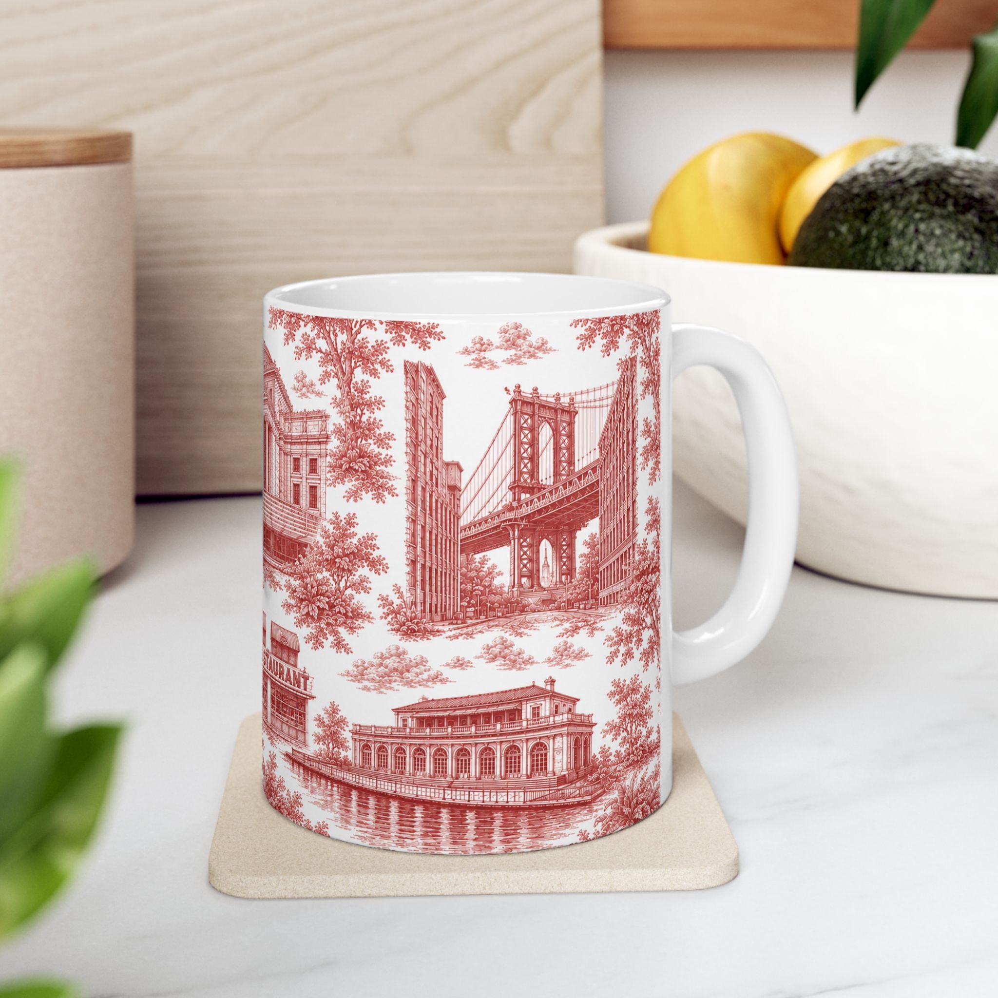 Brooklyn Red Toile de Jouy Mug | NYC Chinoiserie Ceramic Mug