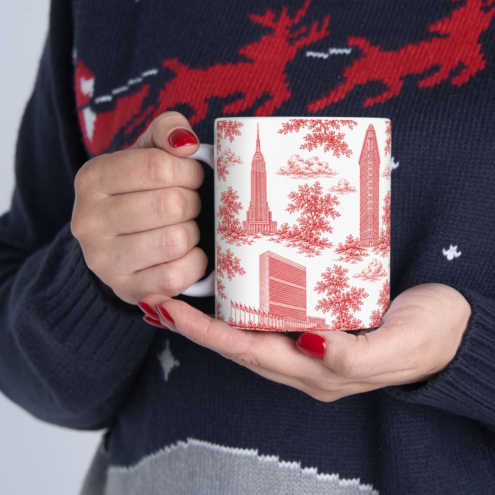 Manhattan Red Toile de Jouy Mug | New York City Chinoiserie Ceramic Coffee Cup