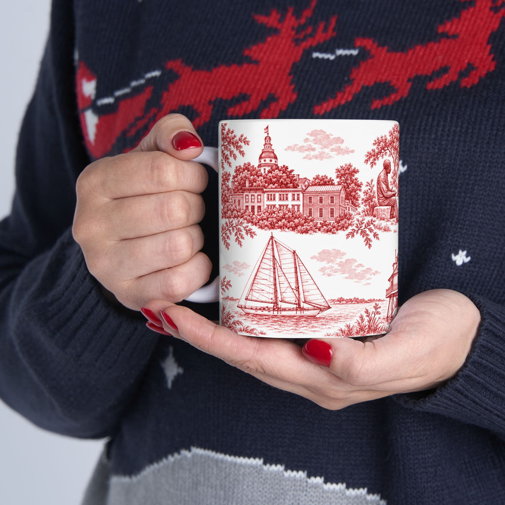 Annapolis Red Toile de Jouy Ceramic Mug – Vintage Scenic 11oz