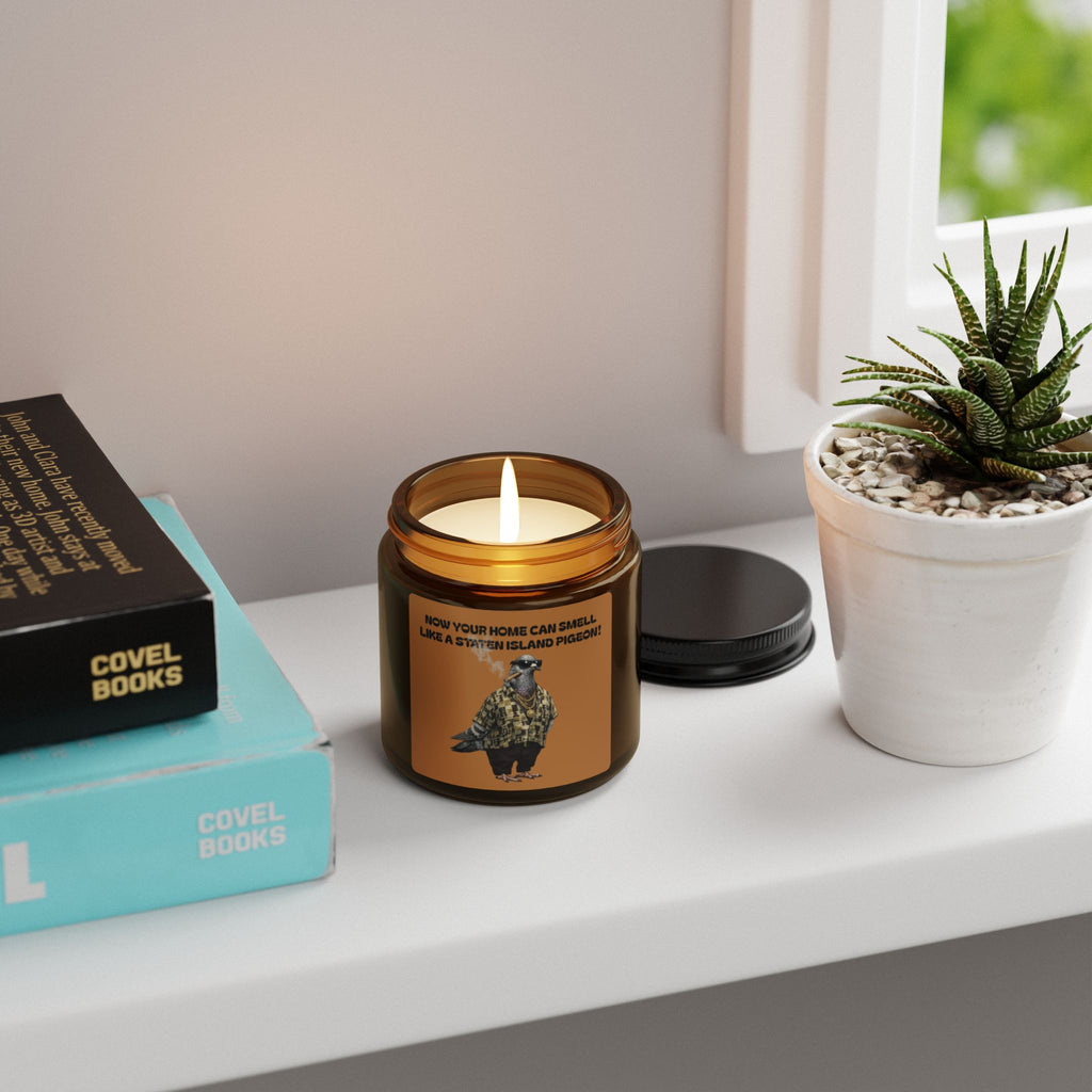 Customizable Staten Island NYC Pigeon Scented Candle | The New Yorker Amber Jar Soy Candle NYC Gag Gift