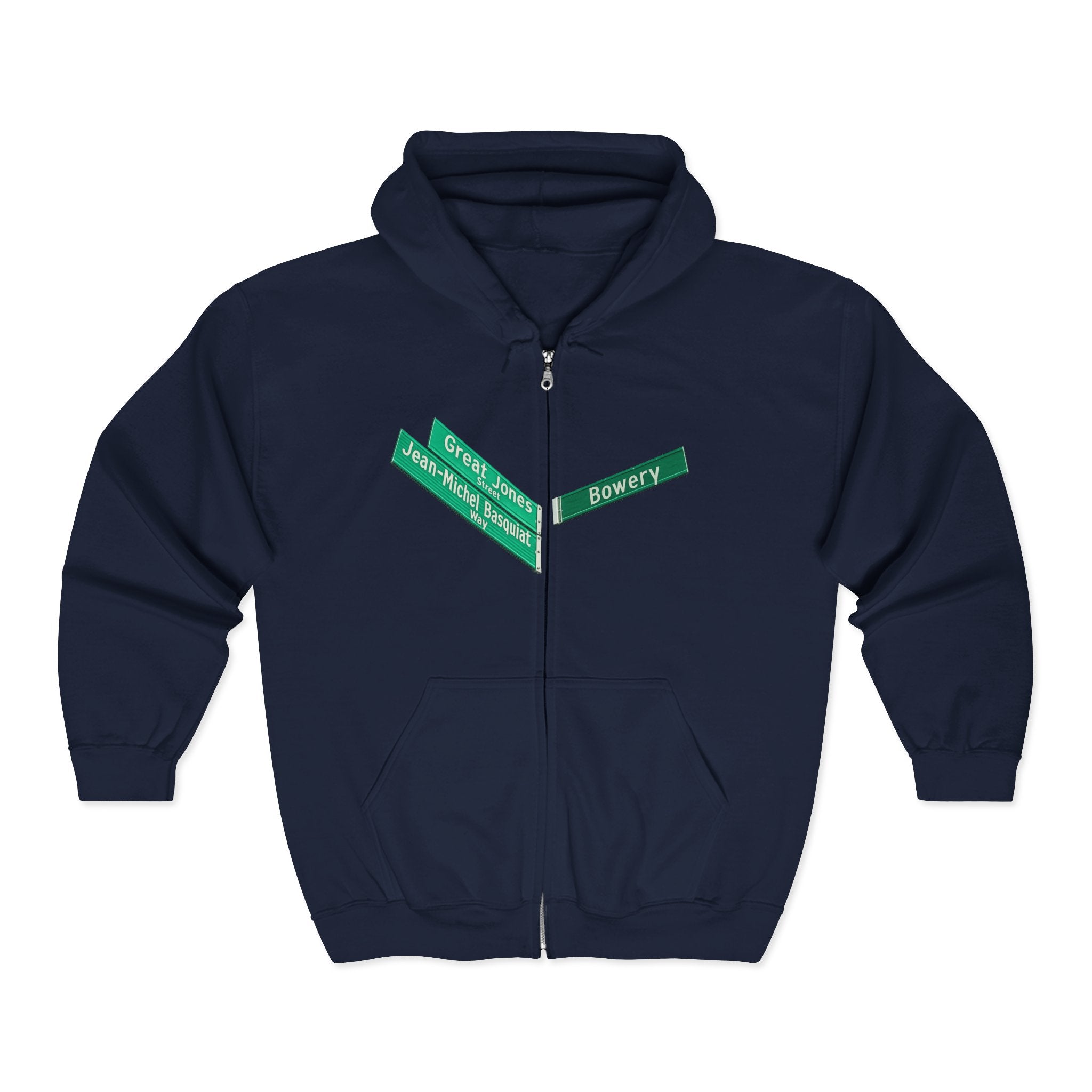 Lower East Side Street Sign Zip Up Hoodie   NYC East Village Basquiat Bowery  Hooded Sweatshirt
