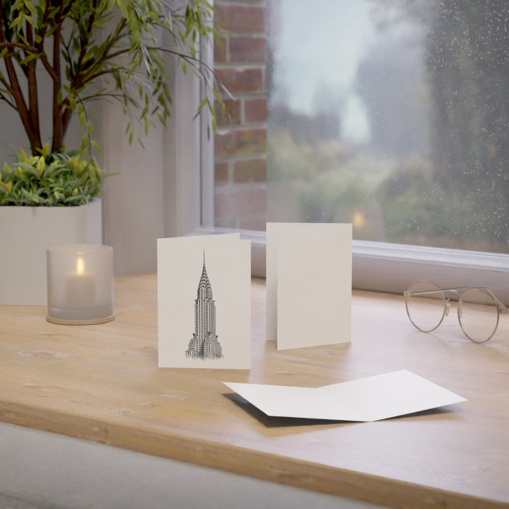 Chrysler Building Greeting Cards — Minimal Architectural Sketch Note Cards with Envelopes