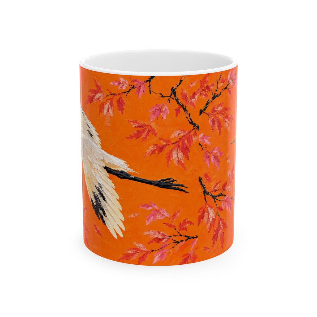 Jamaica Bay Great Egret Ceramic Mug — Orange Coffee or Tea Cup (11oz)