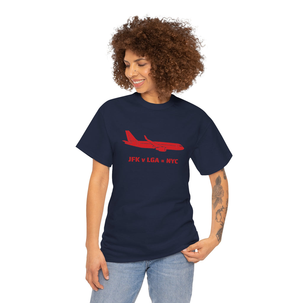 Travel Day NYC Airport Comfy Flight Tee — "JFK v LGA = NYC" Travel Math Airplane T-Shirt