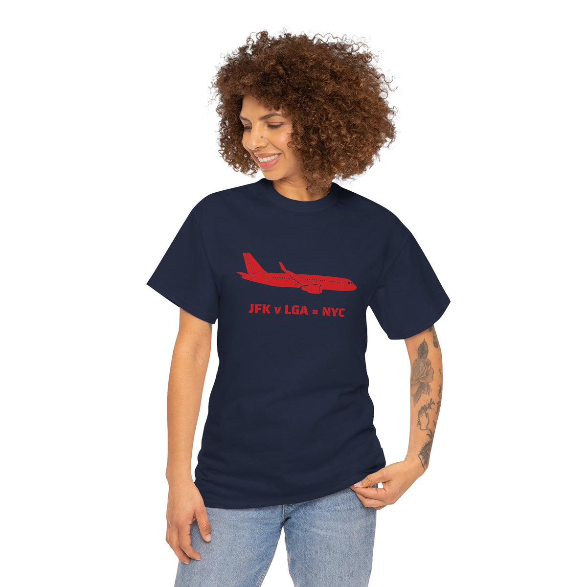 Travel Day NYC Airport Comfy Flight Tee — "JFK v LGA = NYC" Travel Math Airplane T-Shirt