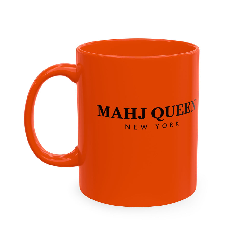 Mahj Queen New York Ceramic Mug — Bright Orange Mahjong Coffee Cup