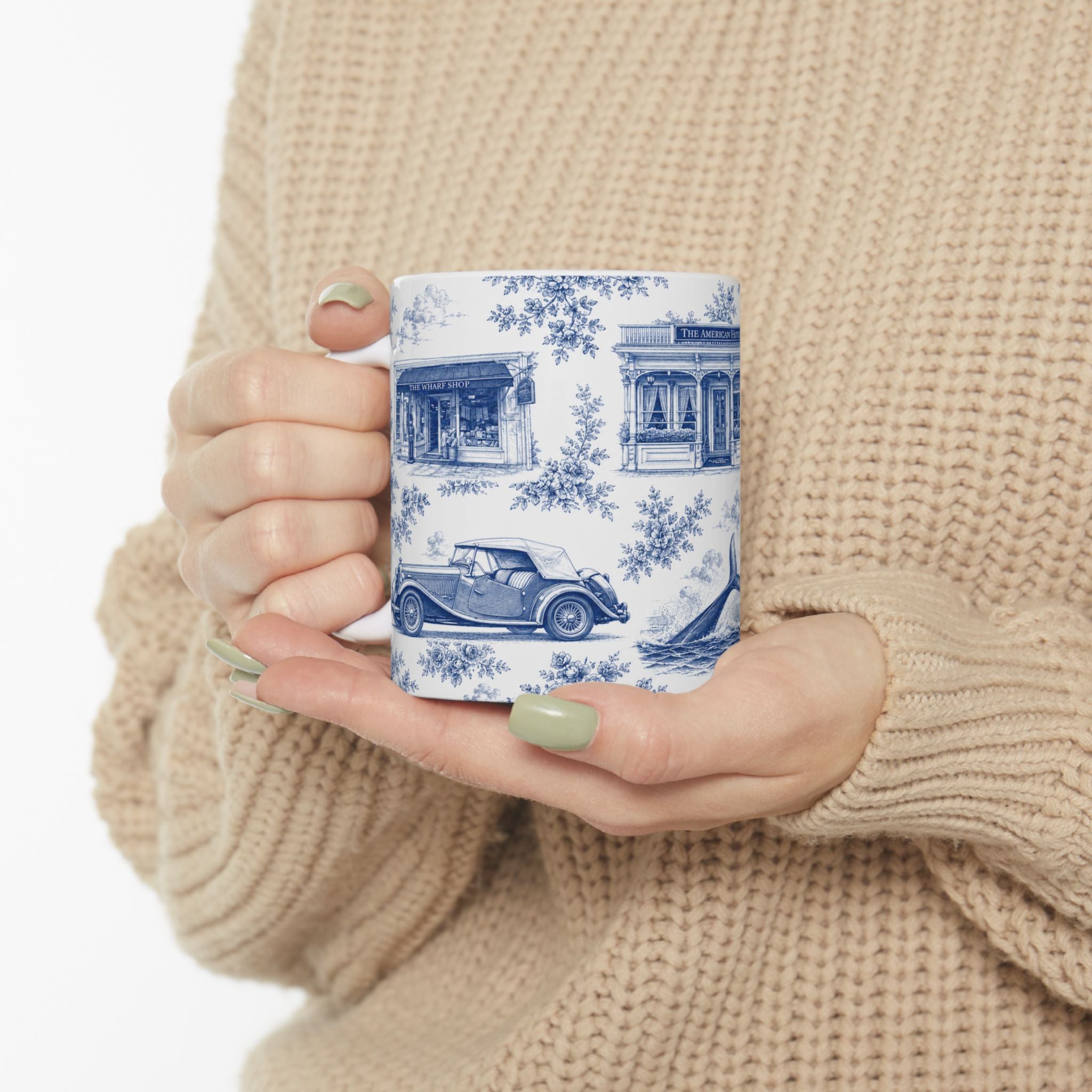 Sag Harbor Blue Toile de Jouy Mug | Hamptons Chinoiserie Ceramic Coffee Cup
