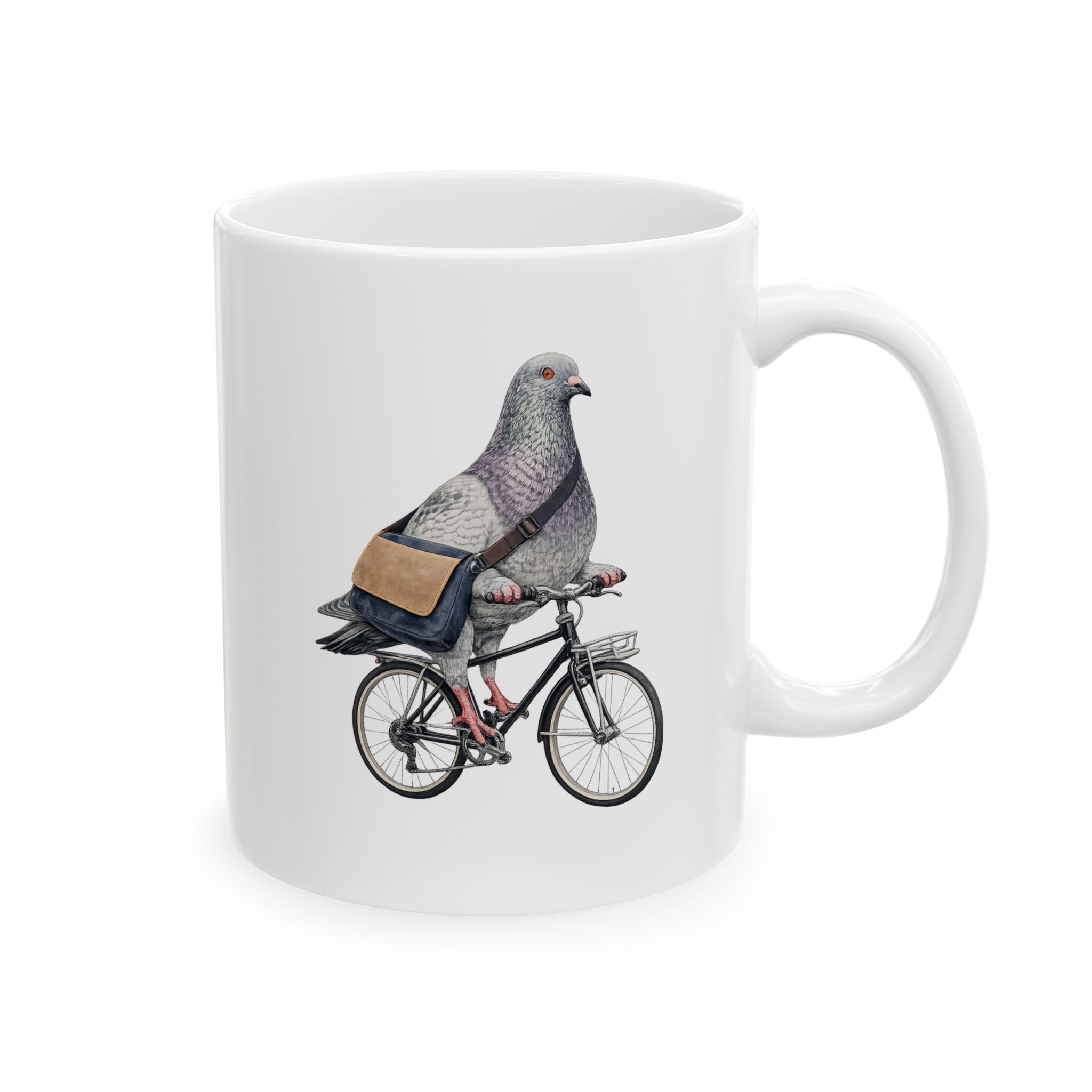 Customizable Midtown NYC Pigeon Mug | New York Bike Messenger Bird Lovers Ceramic Coffee Cup