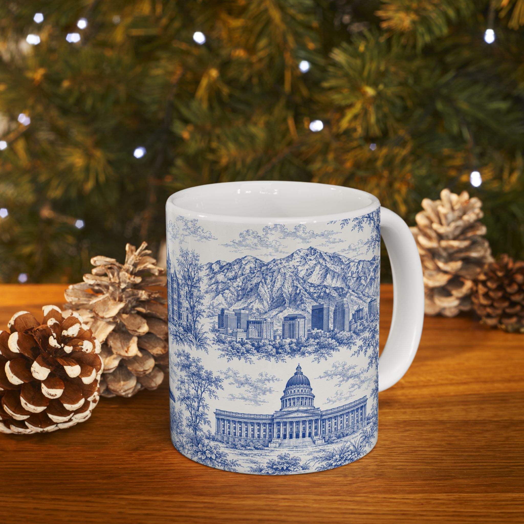 Salt Lake City Blue Toile de Jouy Mug —  Ceramic Coffee Cup (11oz)