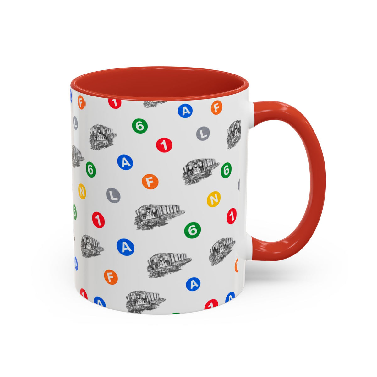 New York Subway Train Transit Icons Mug | NYC Metro Subway Pattern Accent Coffee Tea Mug 11oz