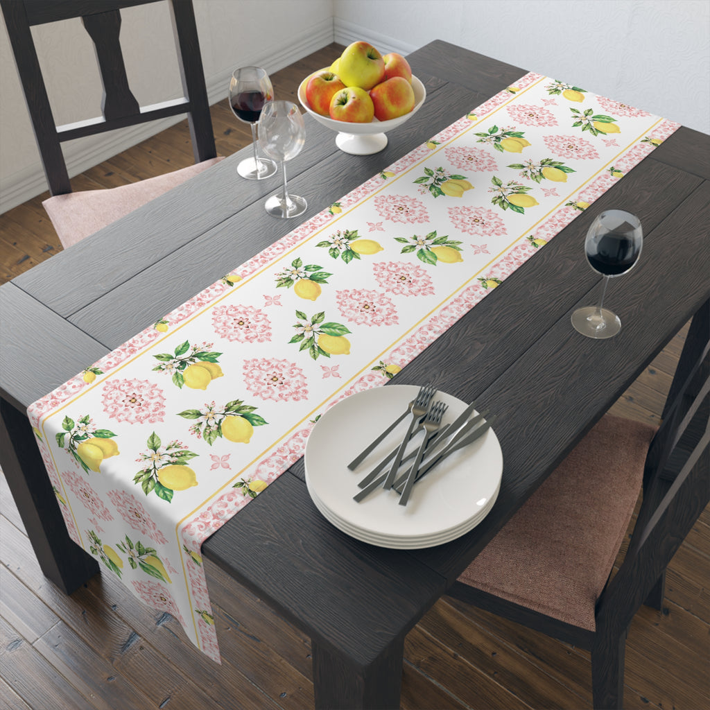 Little Italy Amalfi Pink with Lemon 2 Table Runner – Mediterranean Dining Decor