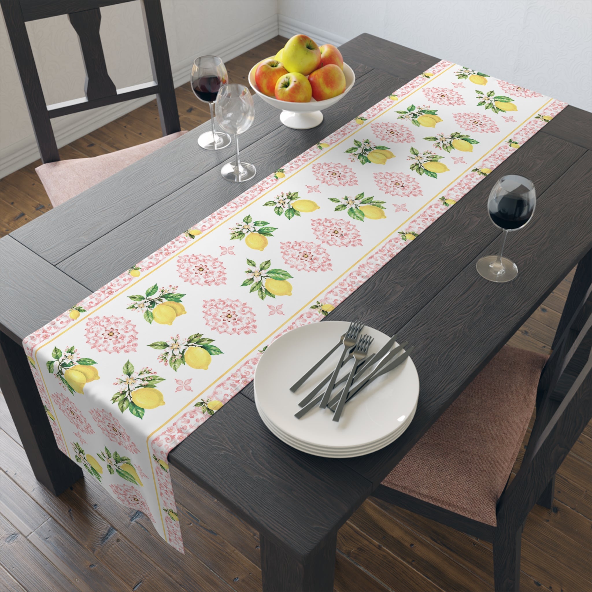Little Italy Amalfi Pink with Lemon 2 Table Runner – Mediterranean Dining Decor