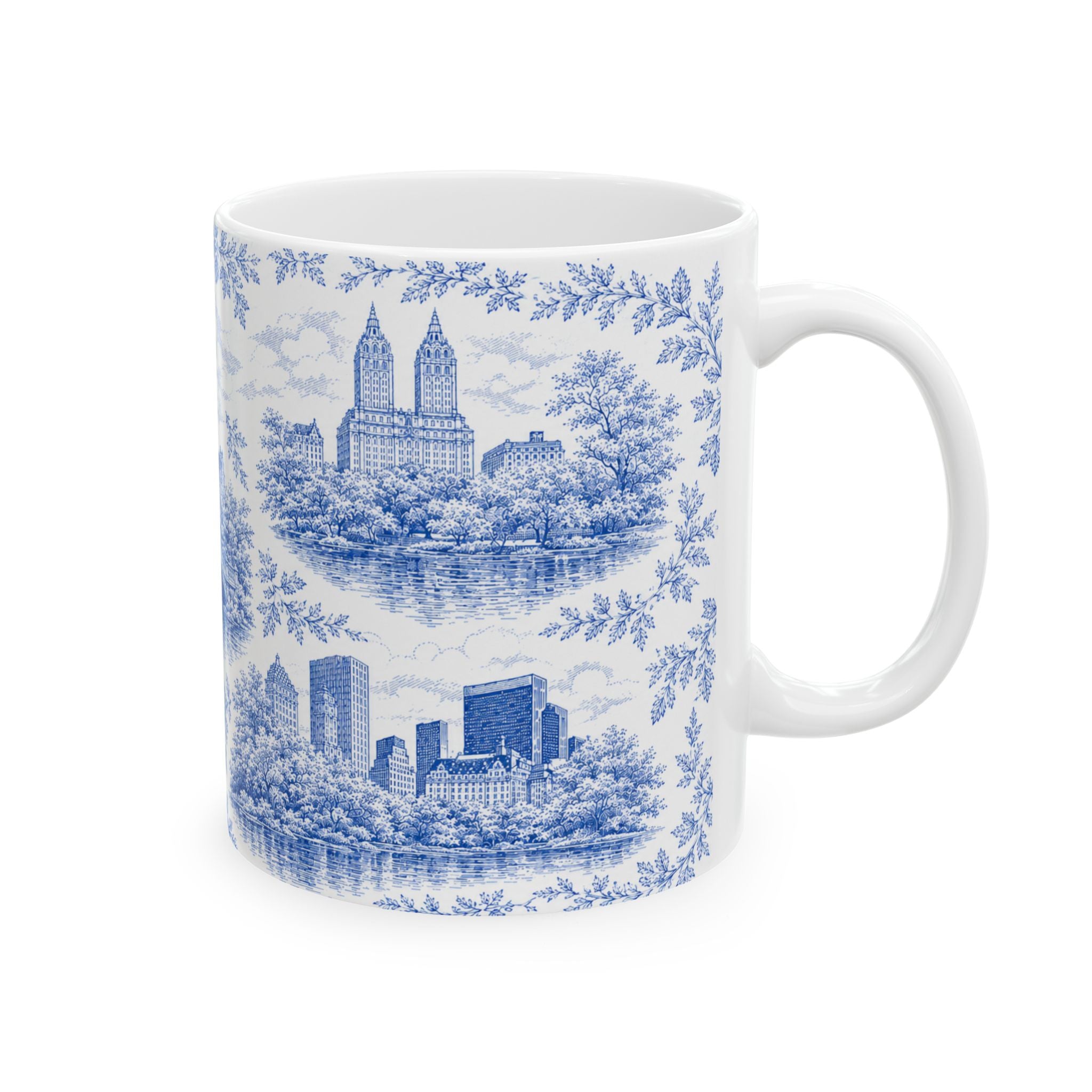 Central Park Blue Toile de Jouy Mug | NYC Ceramic Coffee Cup