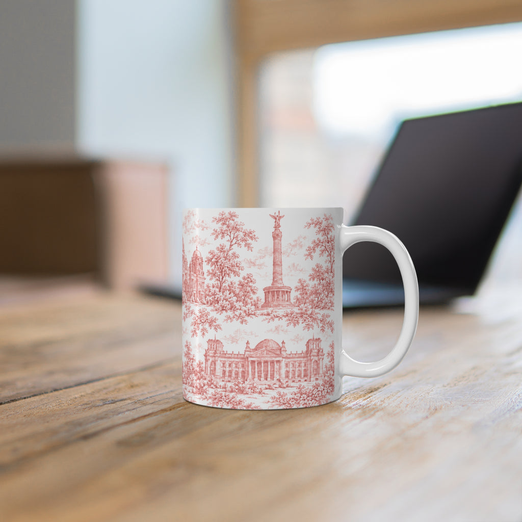 Berlin Red Toile de Jouy Mug — Ceramic Coffee Cup (11oz; Ships from Europe)