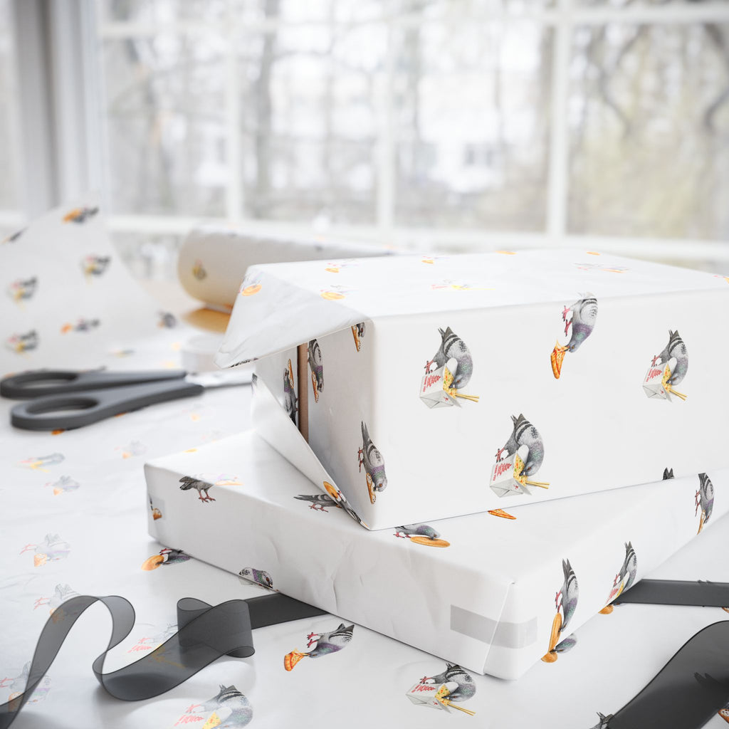 Foodie NYC Pigeons Pattern Gift Wrap Paper | New York Food Influencer Bird Lover Wrapping Paper Roll