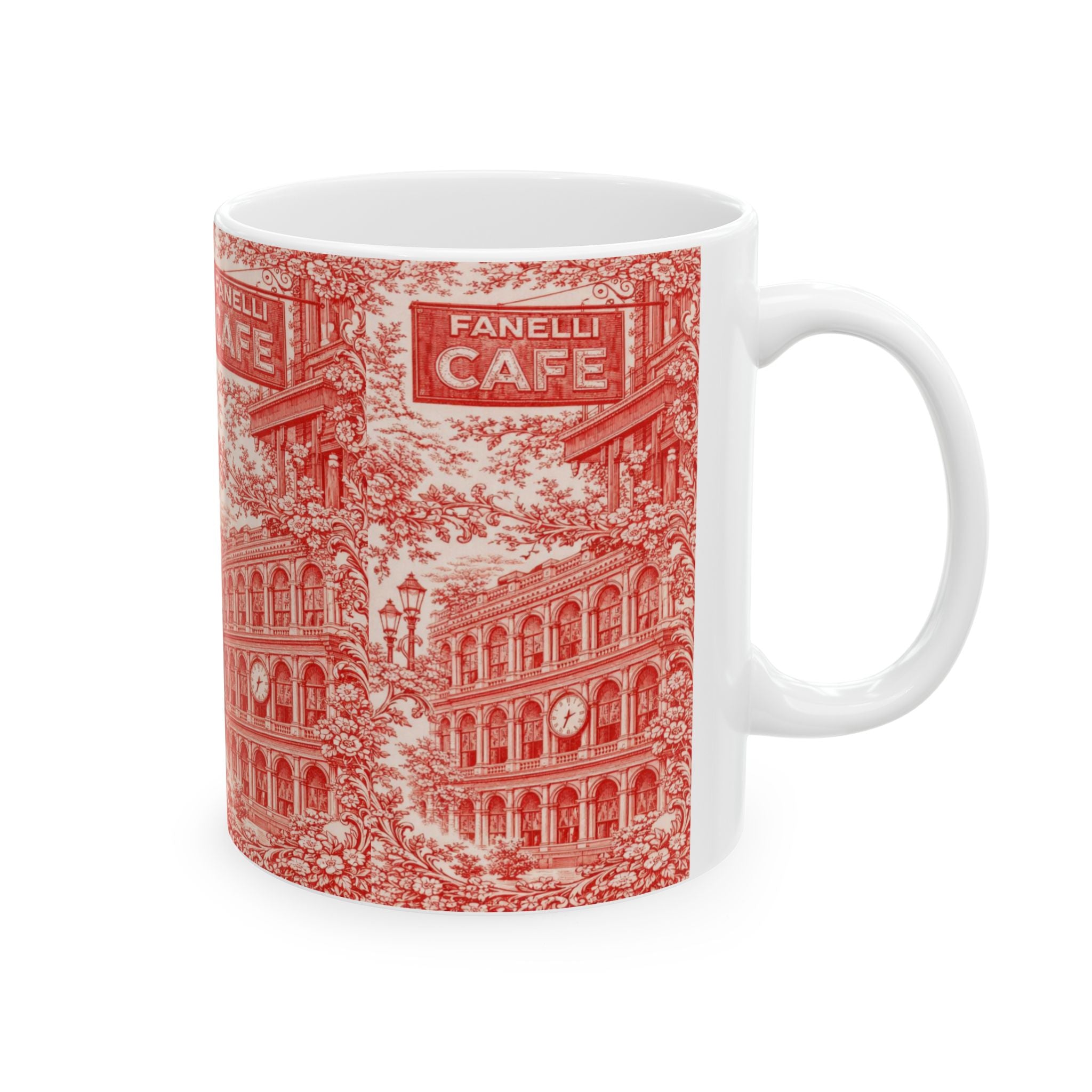 SoHo Red and White Toile de Jouy Mug | NYC Chinoiserie Ceramic Coffee Cup