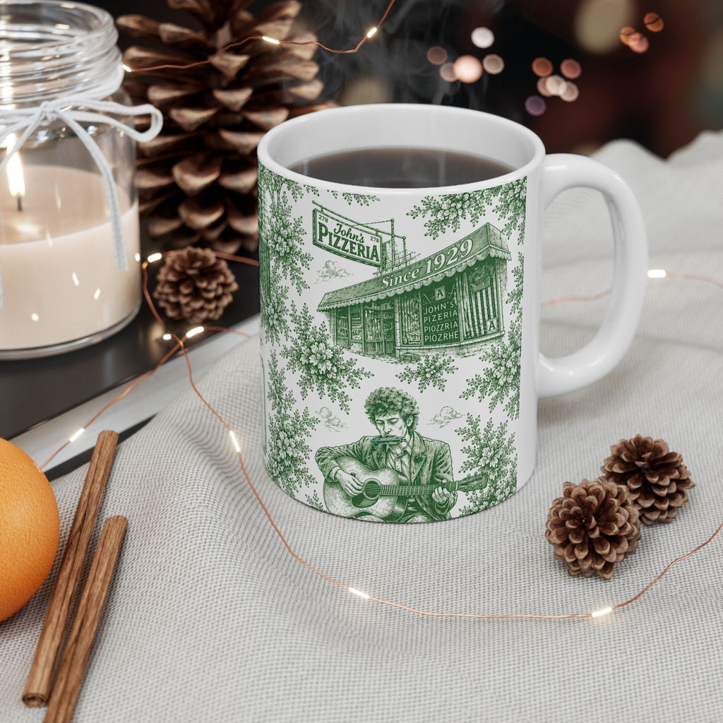 Greenwich Village Green Toile de Jouy Mug | NYC Chinoiserie Ceramic Coffee Cup