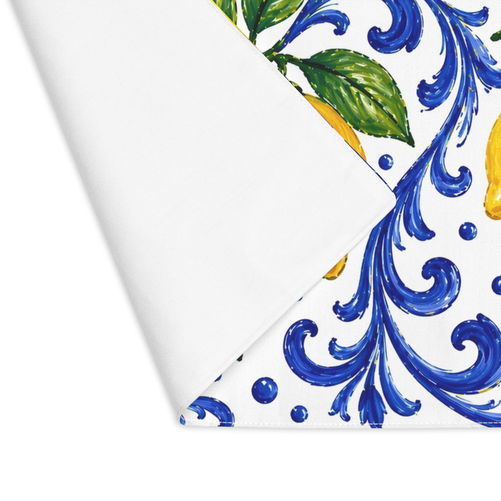 Little Italy Amalfi Blue and White with Lemon Decorative Placemat — Mediterranean Citrus Table Mat