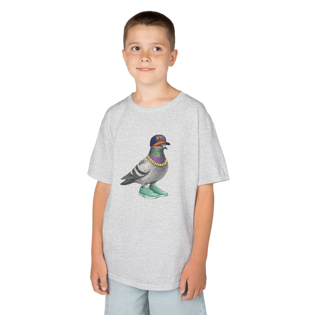 Customizable Manhattan NYC Pigeon Kid Tee —  Cute Basketball Fan Bird T-Shirt for Children