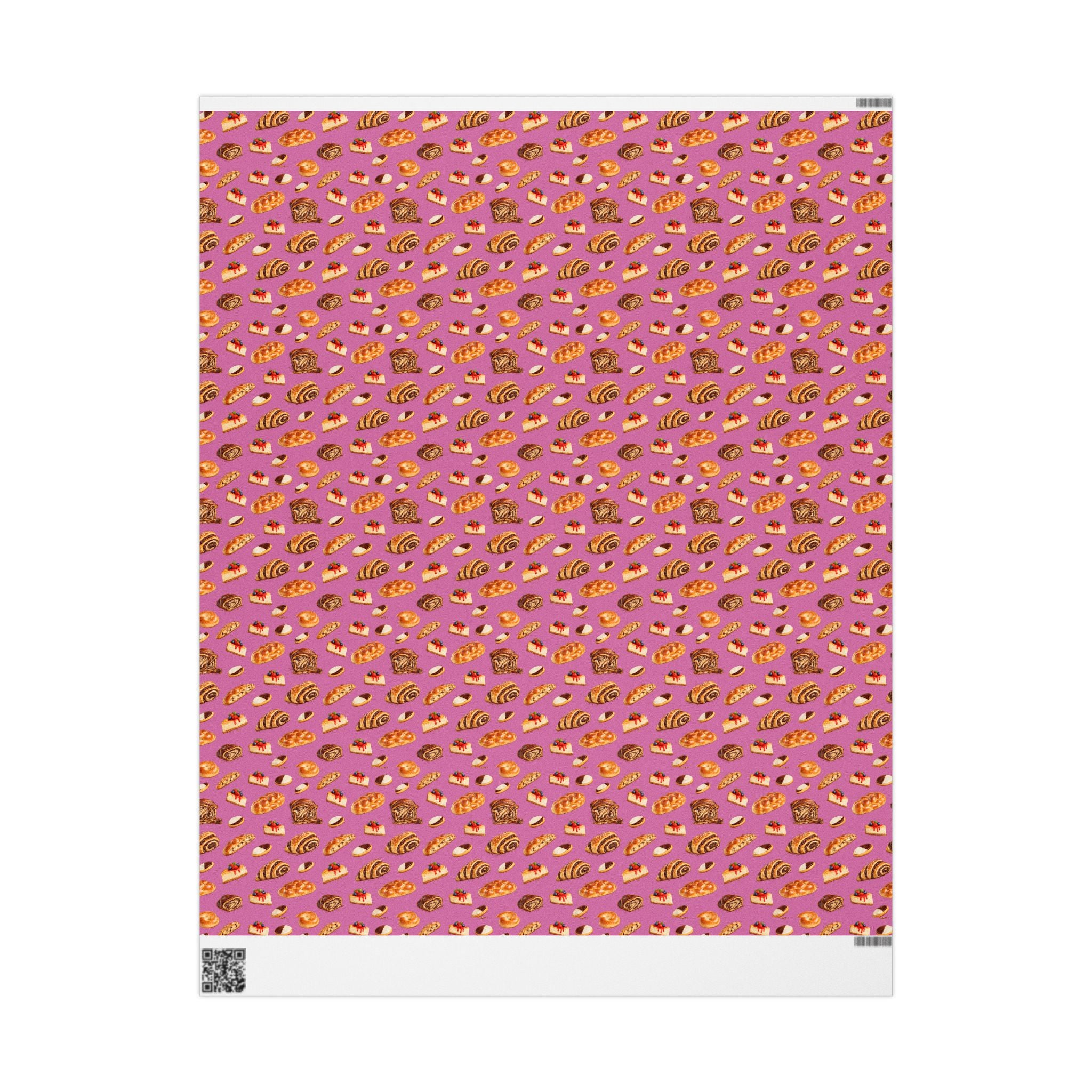 Kosher Bakery Pastries Pattern Pink Gift Wrap Paper | Bagels Challah Cheesecake Roll Gift Wrapping Paper