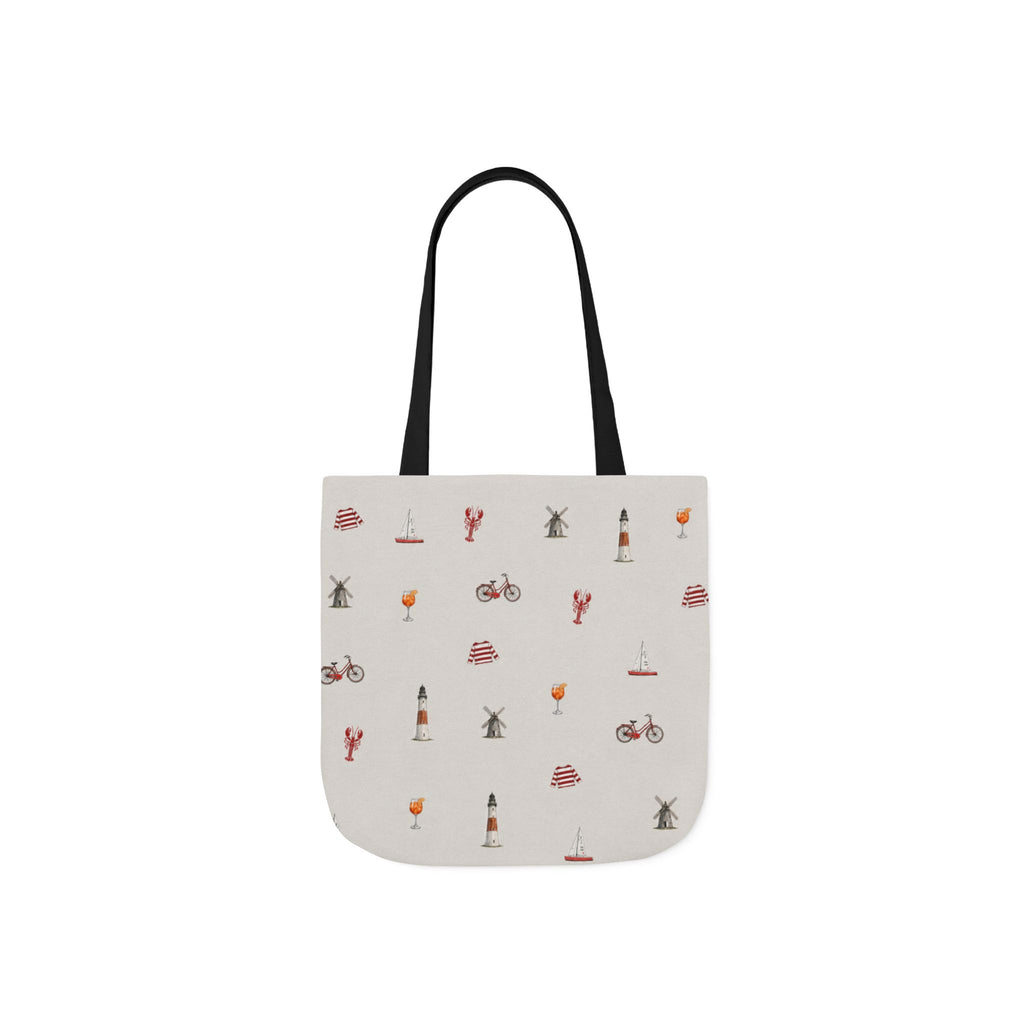 Icons of the Hamptons Heather Gray Canvas Tote — Lighthouse, Windmill, Lobster, Sailboat Icons