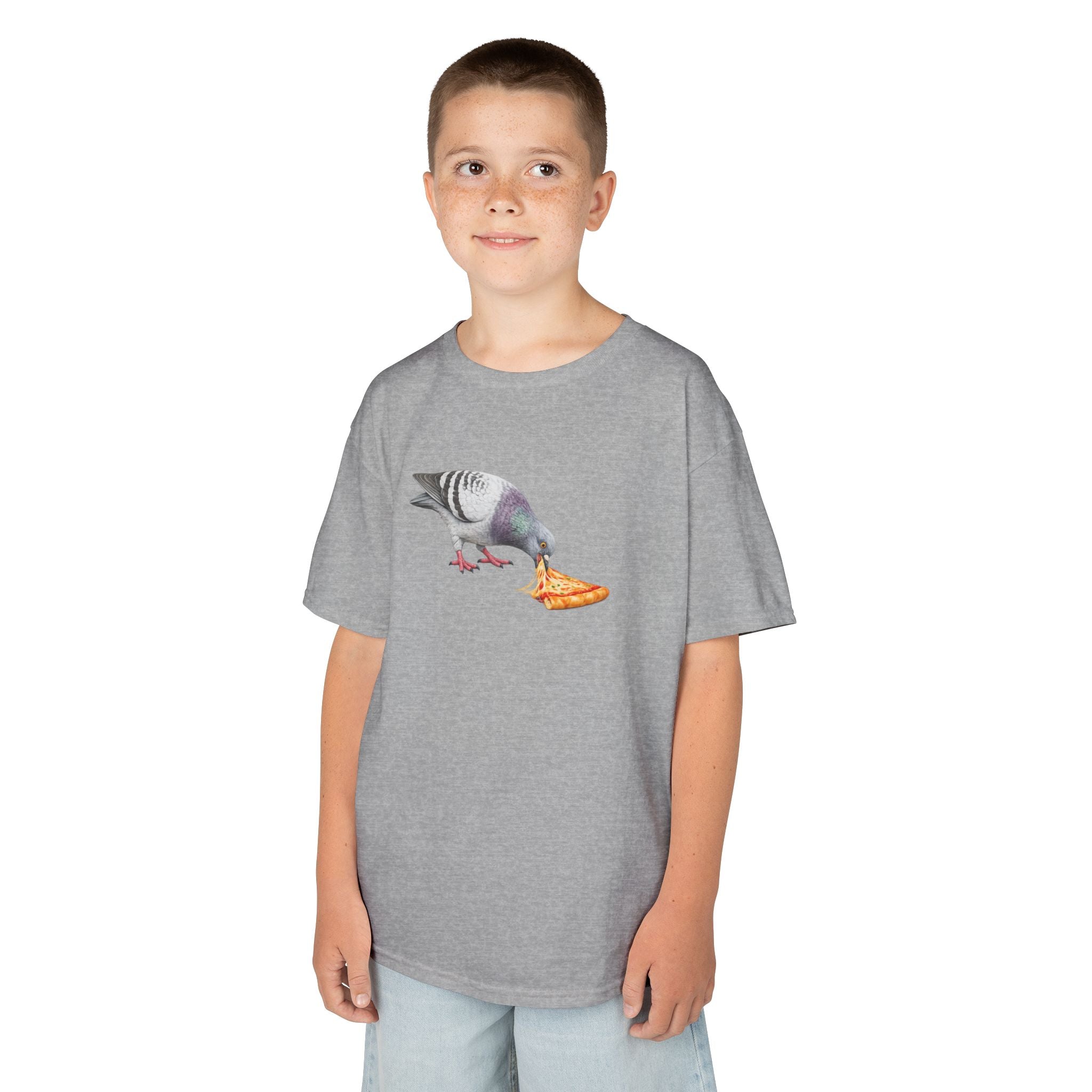 Customizable Little Italy NYC Pigeon Kid Pizza Tee —  Cute Bird Pizza Lover T-Shirt for Children