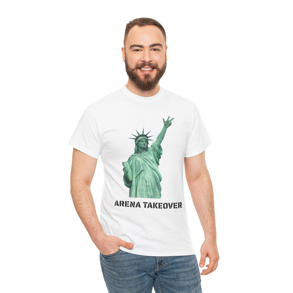 Arena Takeover Statue of Liberty Three Points T-Shirt | NYC Jalen Brunson Basketball 3 Point Shot Tee