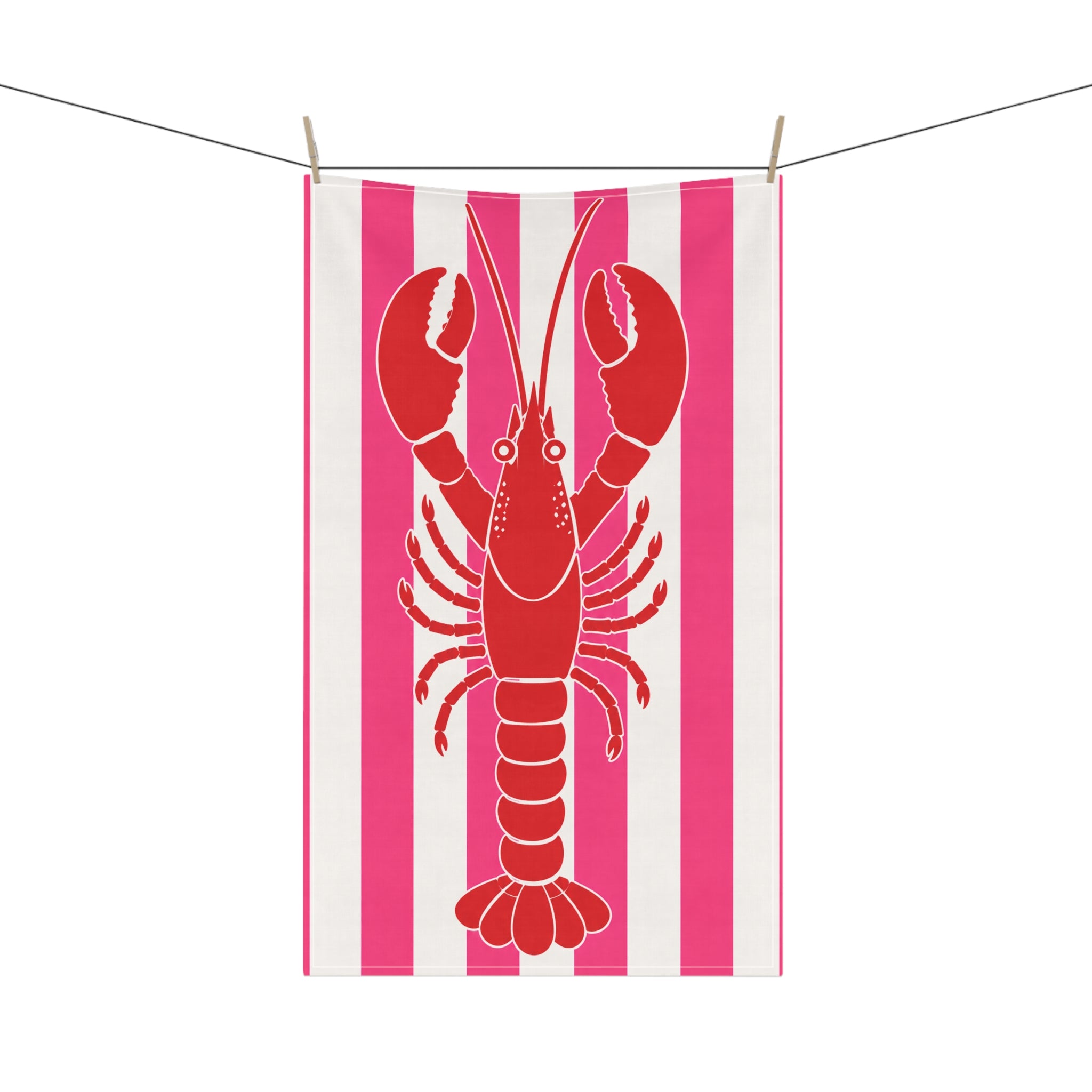 Hamptons Lobster Pink Tea Towel — ink & White Stripes Kitchen Linen