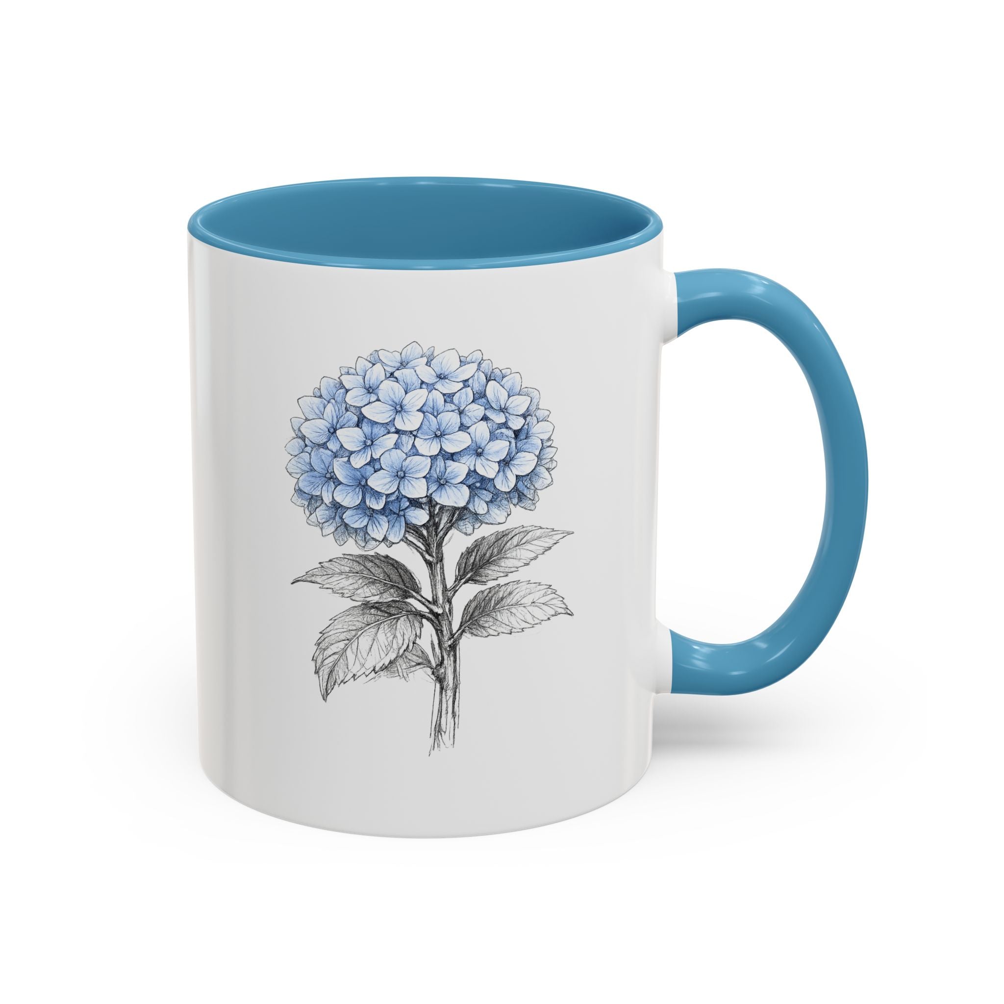 Hamptons Hydrangea Accent Coffee Mug – Blue Floral 11 oz