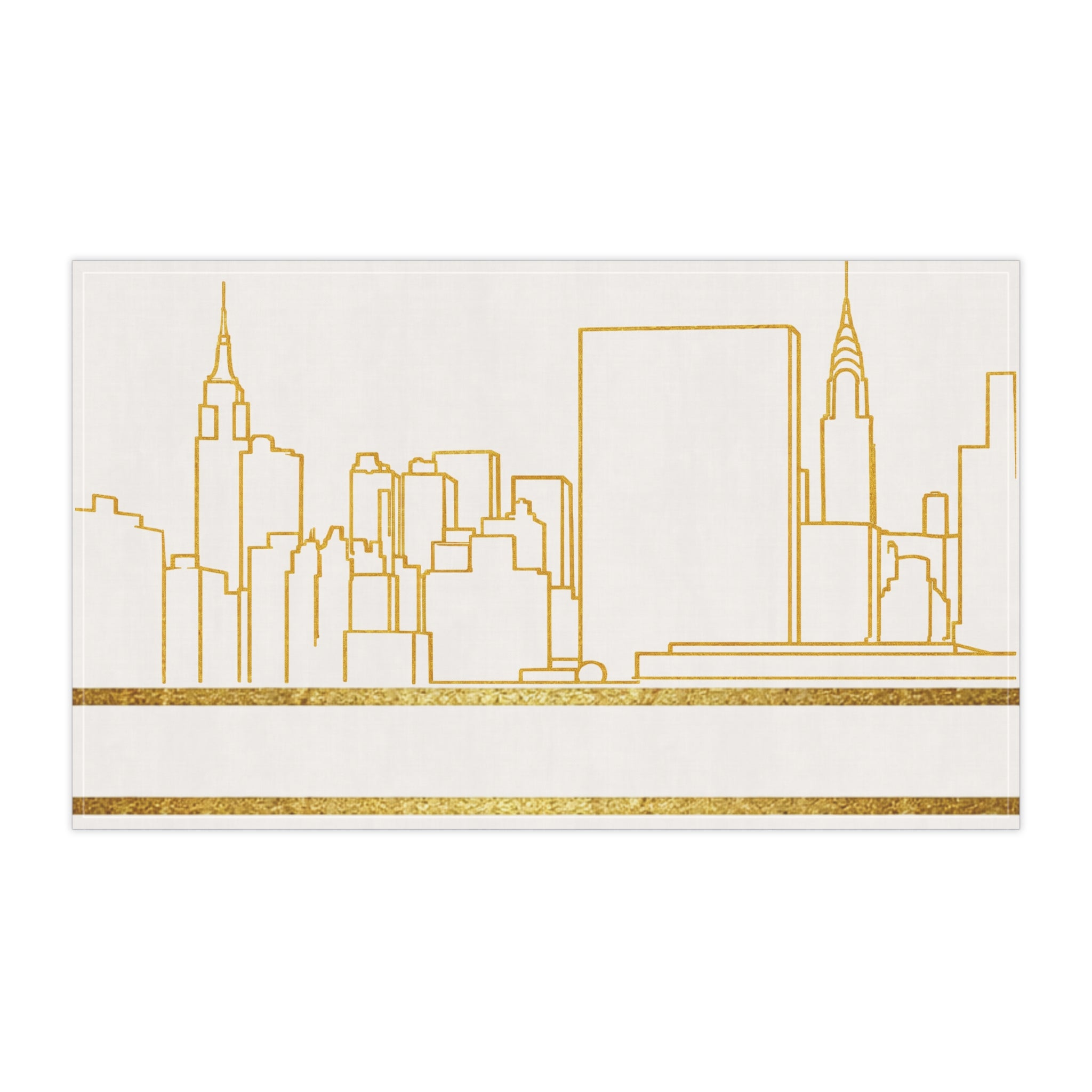 NYC Manhattan Skyline Gold Tea Towel — Minimal Gold & White New York City Skyline Kitchen Linen