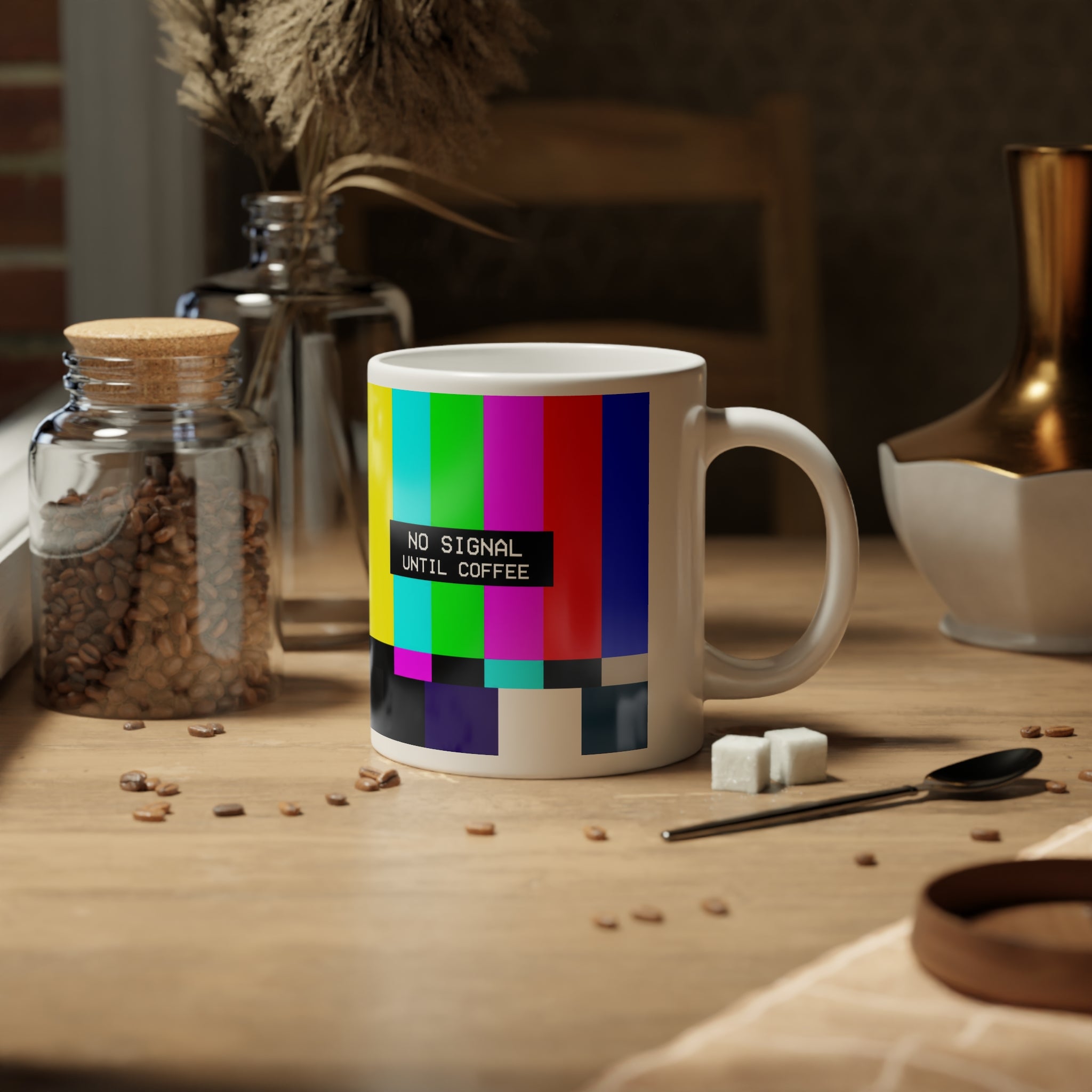 Retro TV Test Pattern "No Signal Until Coffee"  — 20oz Jumbo Mug