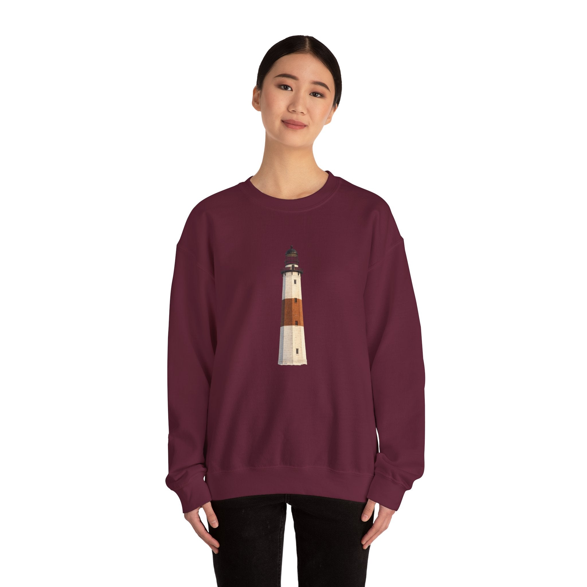 Montauk Lighthouse Minimalist Crewneck Sweatshirt — Montauk Coastal Nautical Graphic Sweater