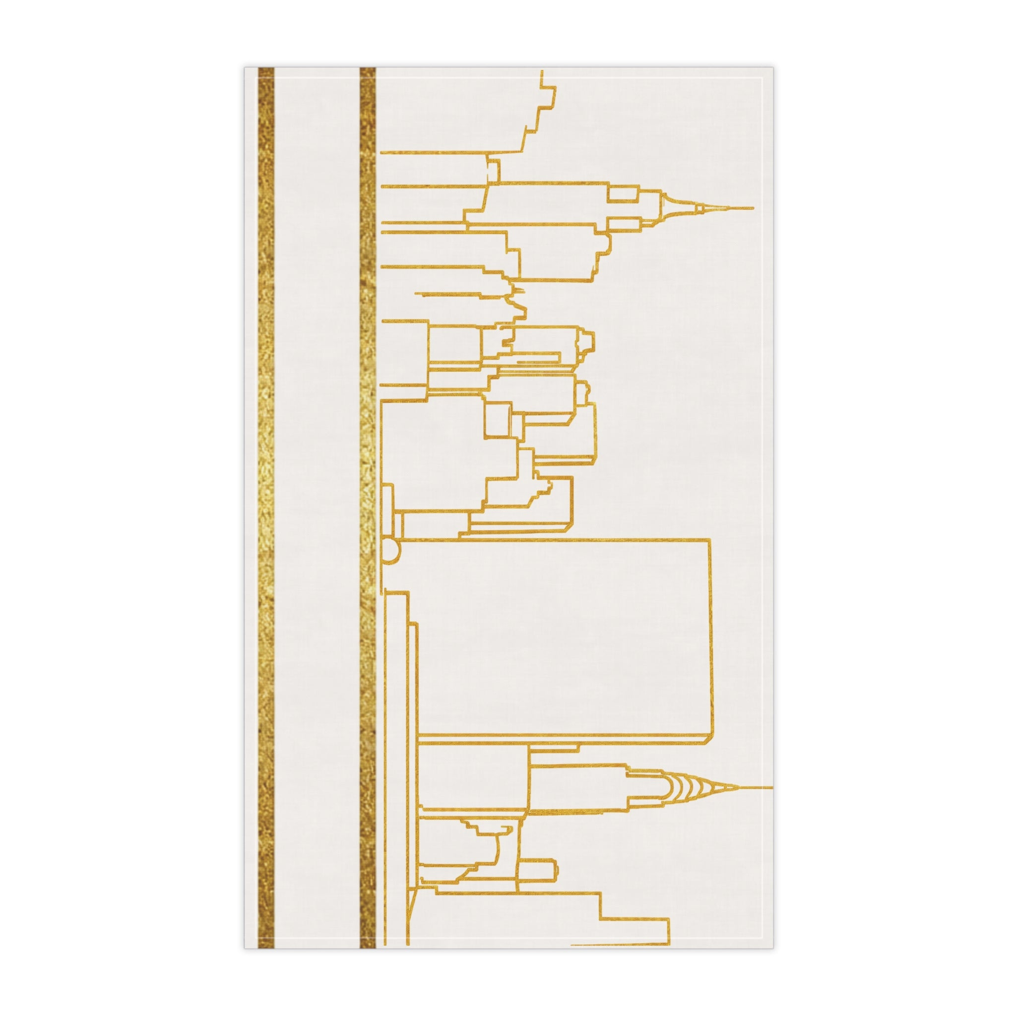 NYC Manhattan Skyline Gold Tea Towel — Minimal Gold & White New York City Skyline Kitchen Linen