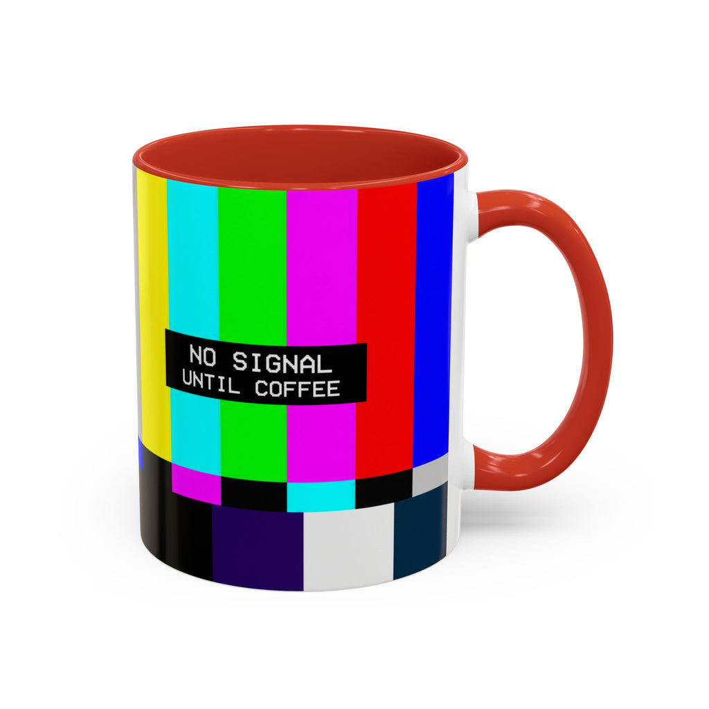 "No Signal Until Coffee" Accent Mug —  TV Rainbow Test Pattern Coffee Mug