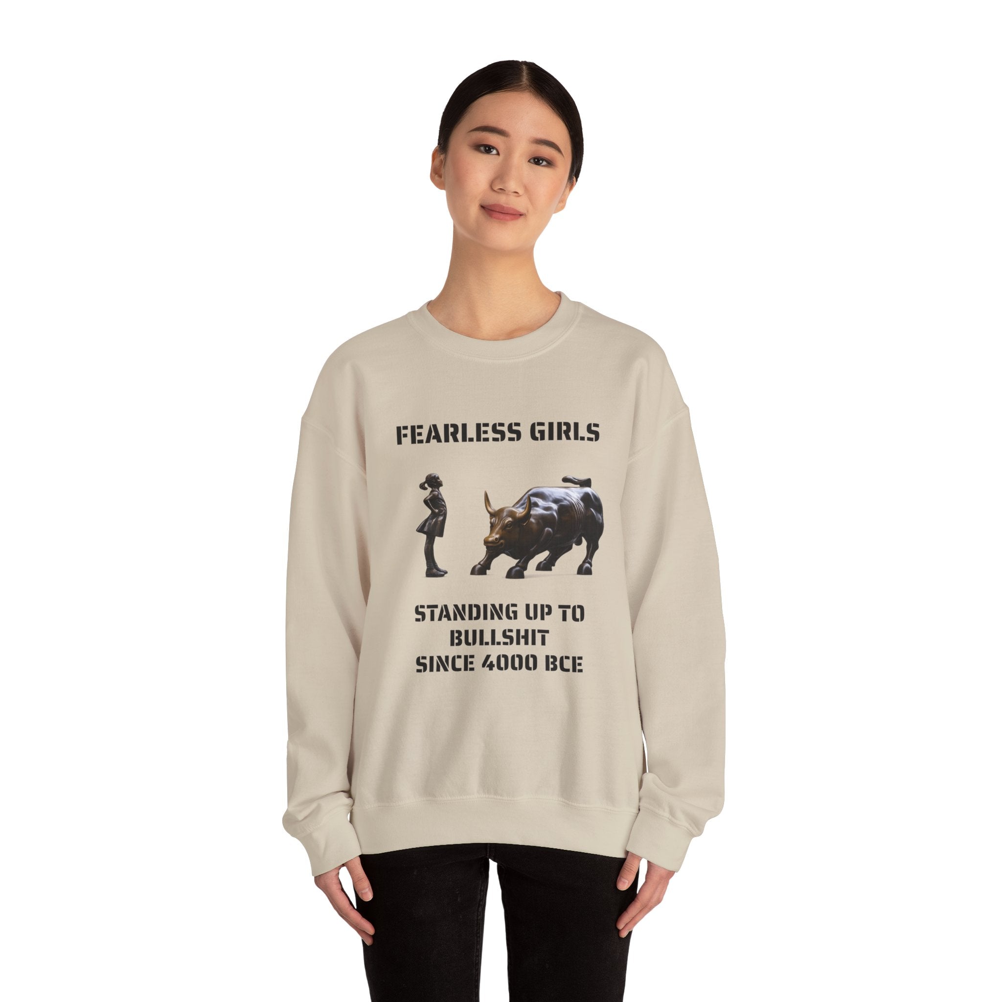 Fearless Girl Raging Bull Statue graphic Sweatshirt | NYC Empowerment, Feminist Design Sweater