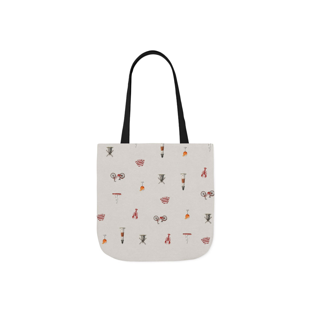 Icons of the Hamptons Heather Gray Canvas Tote — Lighthouse, Windmill, Lobster, Sailboat Icons