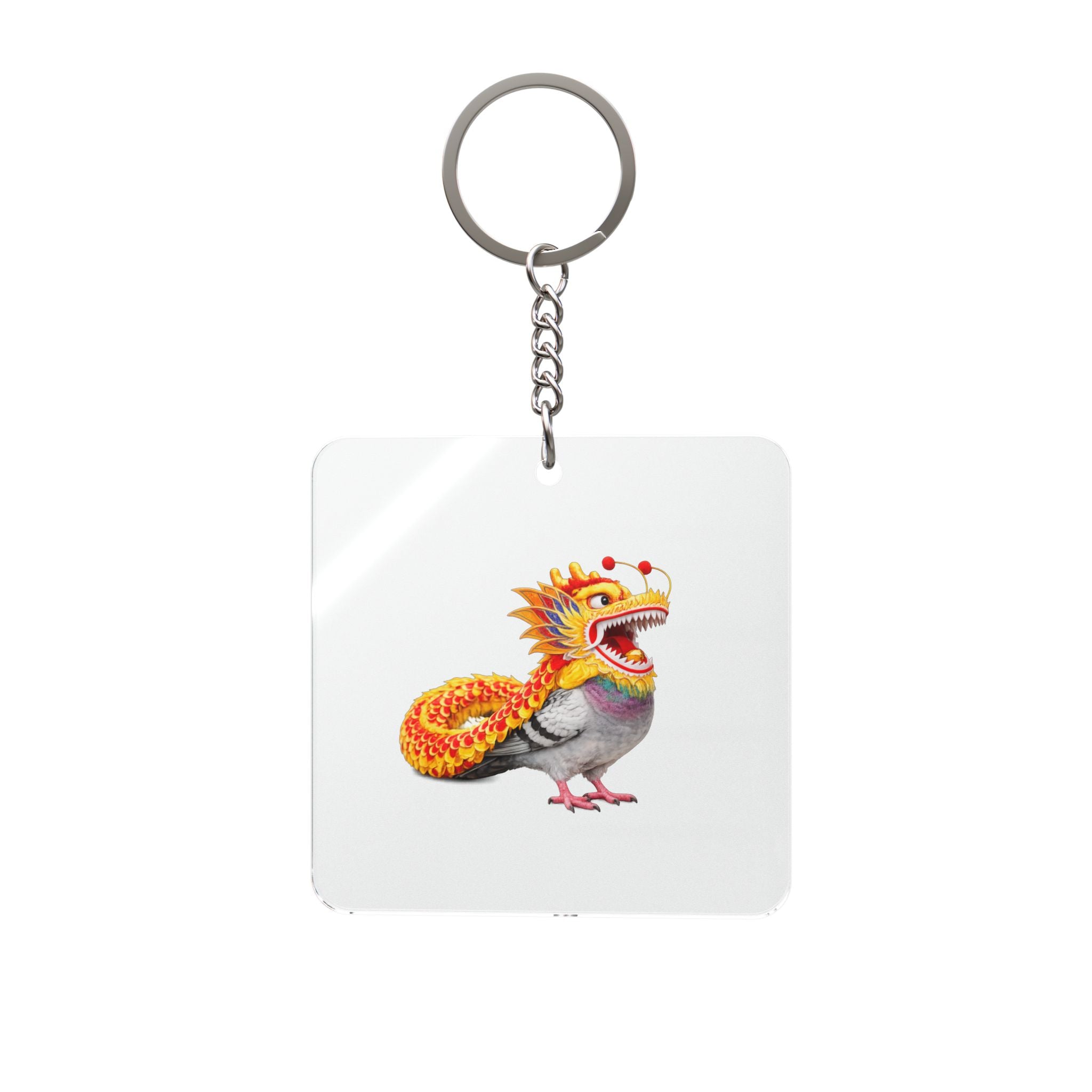 Customizable Chinatown NYC Pigeon Square Keychain | Chinese New Year Dragon Parade Bird Lovers Keyring Gift