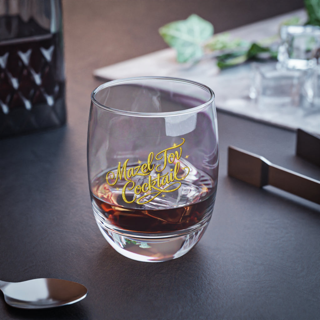 Mazel Tov Cocktail Glass – Gold Script Stemless Glass for Celebrations