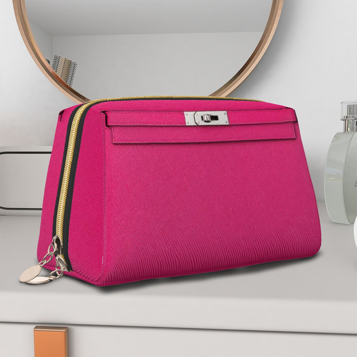 Canal Street Dark Pink PVC Leather Makeup Bag