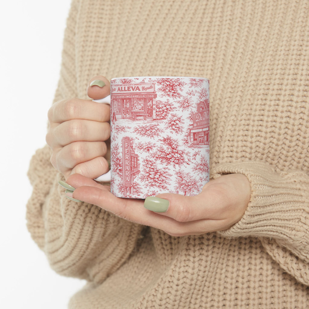 Little Italy Red Toile Cityscape Mug | NYC Chinoiserie Ceramic Coffee Cup