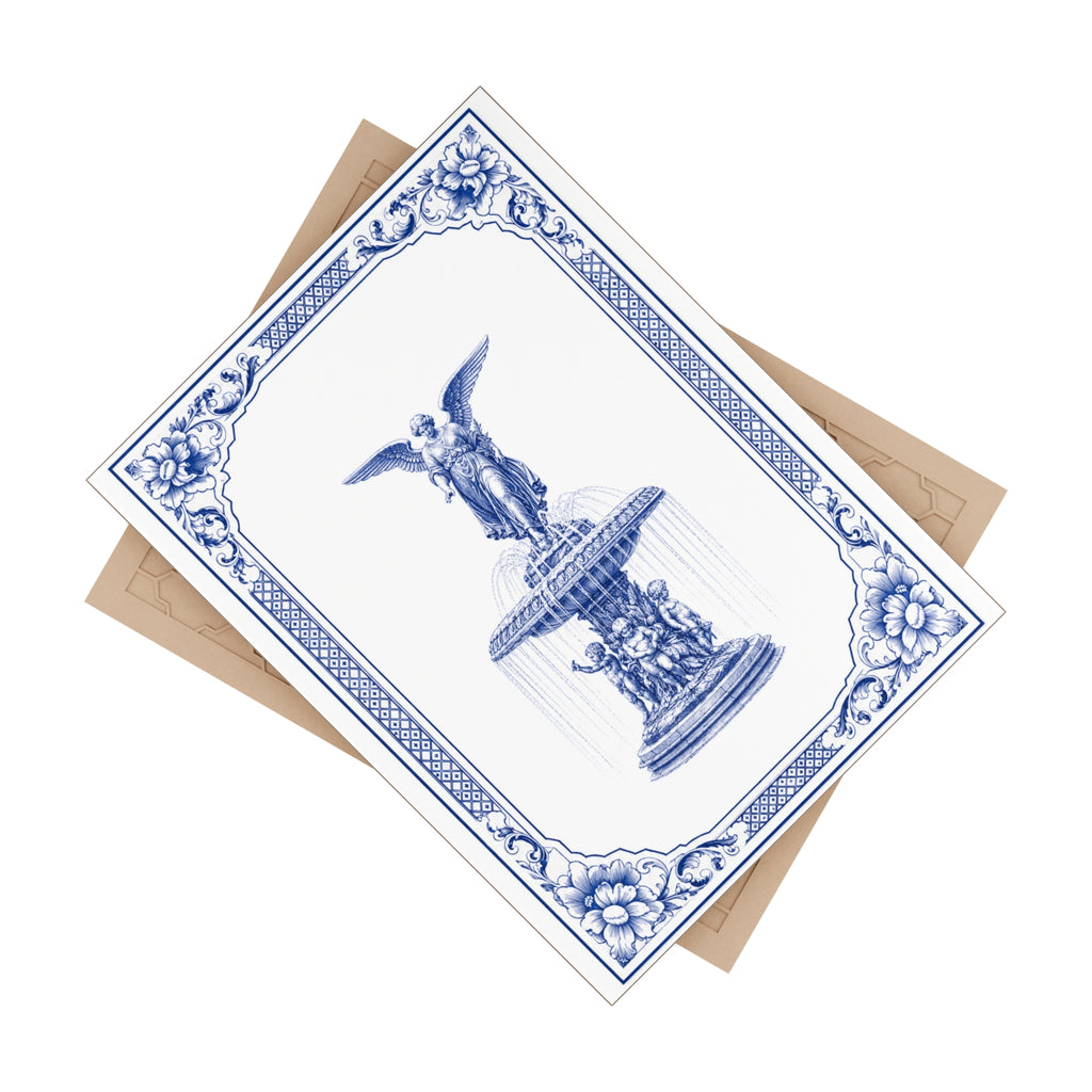 Central Park Bethesda Fountain Blue and White Azulejos-style Ceramic Shower  Tile