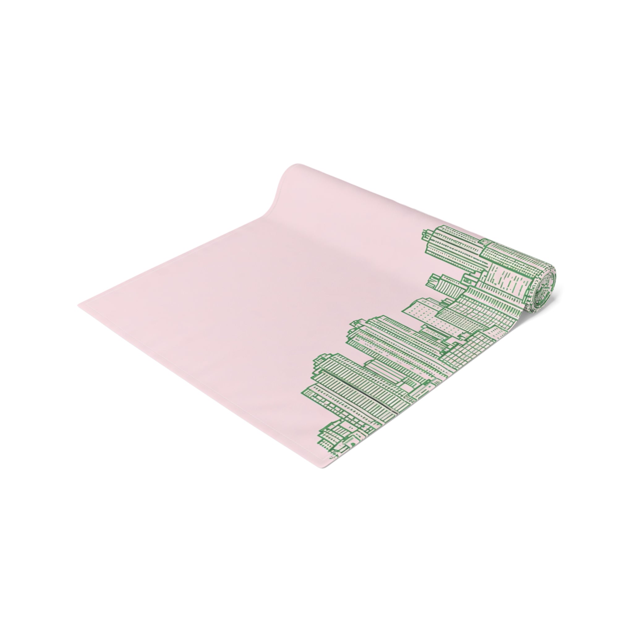 Pink & Green New York City Skyline Table Runner — NYC Manhattan Skyline Dining Table Decor