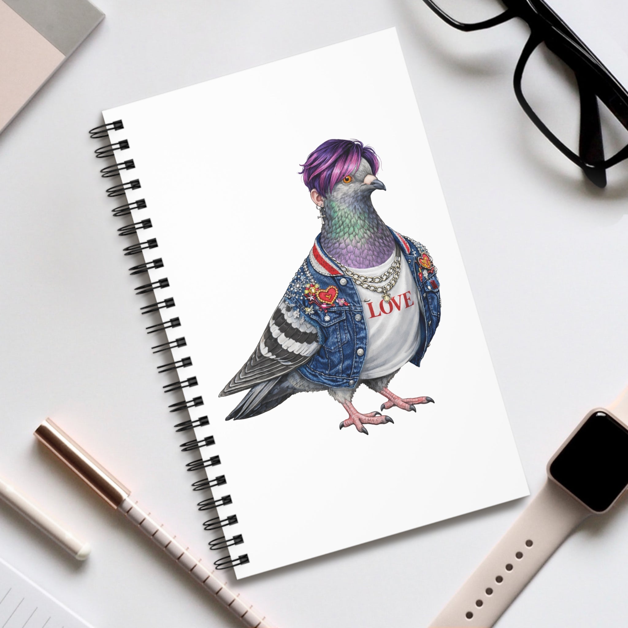 Cuaderno de espiral personalizable de paloma de Koreatown NYC | Cuaderno para amantes de las aves K-Pop